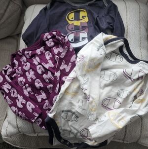 Champion Logo Baby Onesies Trio - Navy, Burgundy, Cream